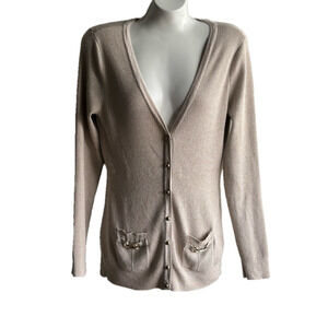 White House Black Market Cream Cardigan with gold sparkle  size Medium